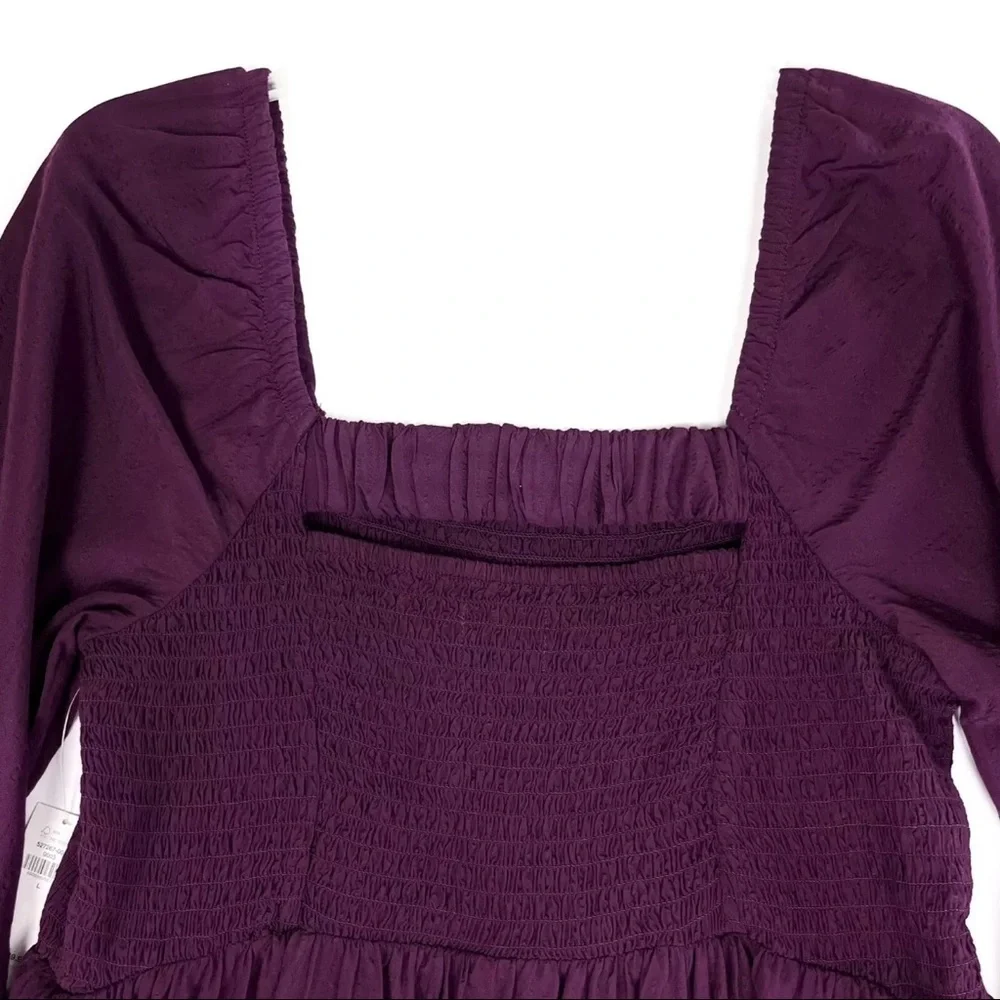 Old Navy Womens Seersucker Smocked Babydoll Blouse Peplum Peasant Large Purple - Picture 7 of 14